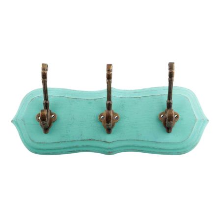 Sea Green Antique Small Wall Wooden Iron Hooks